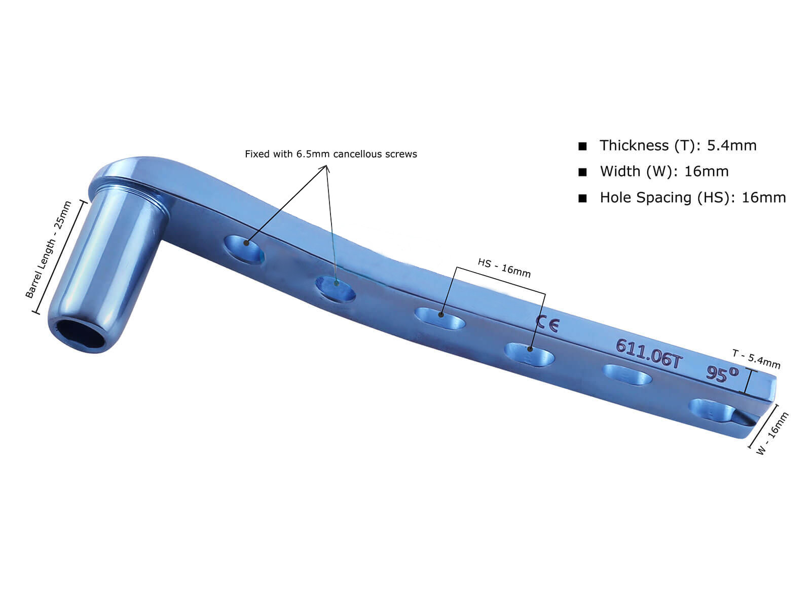 D.C.S. Barrel Plates with dynamic compression holes and slot for tension device.