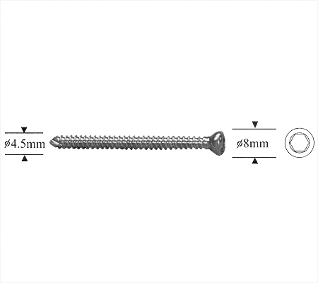 Self-Taping Cortex Screw 4.5mm, Hexagonal Socket.