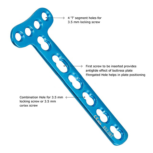 3.5mm Small Locking T-Plate with 4 Head Holes